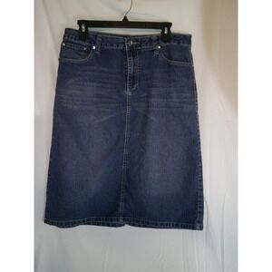 Cato Denim Skirt Rhinestone Pockets Blue Jean Midi Length Casual Size 12